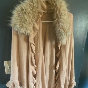 Faux fur trimmed shawl